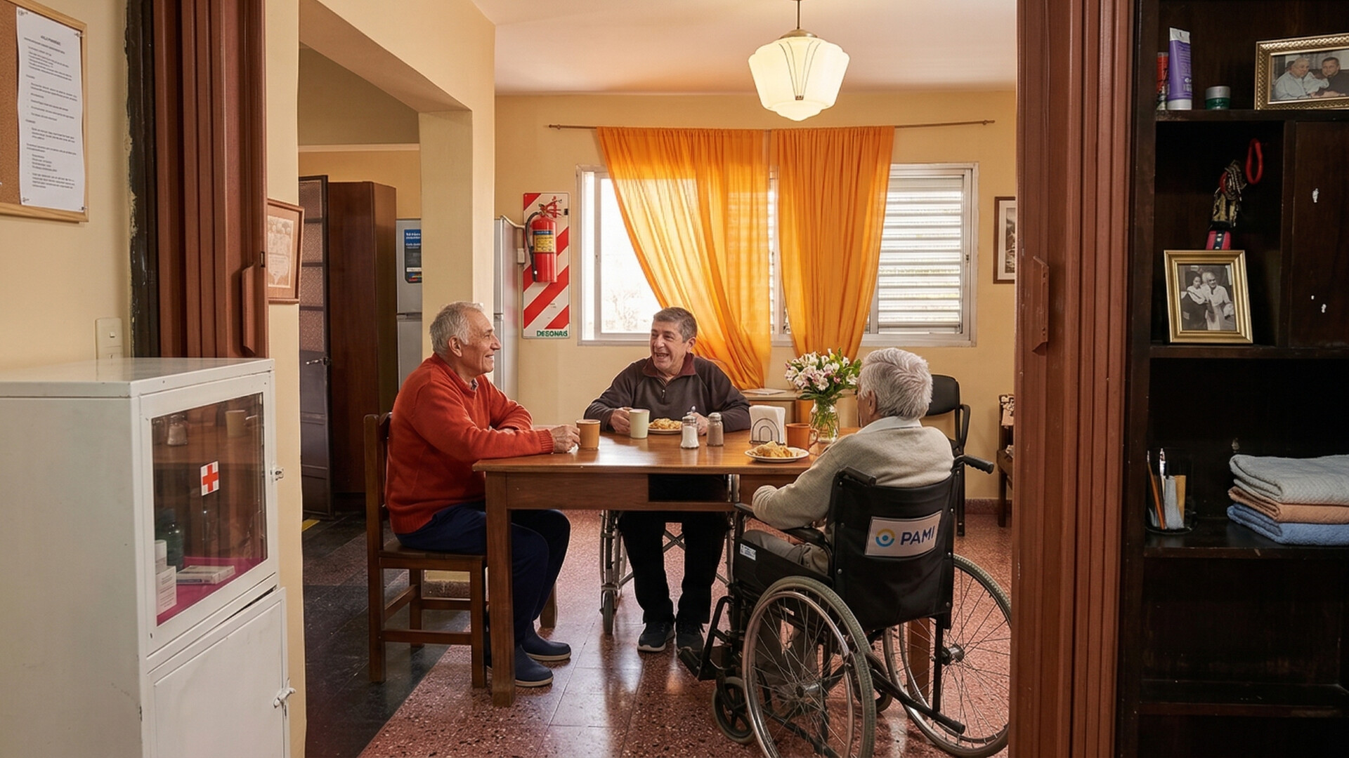 Residentes compartiendo una tarde en el comedor